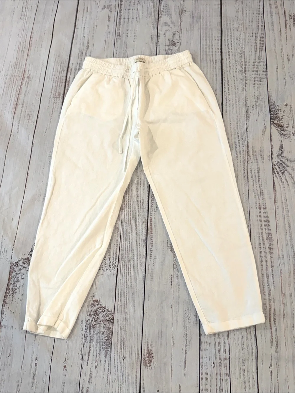 J.Crew Linen-Cotton Drawstring White Pant For Women  Size 6 Lightweight